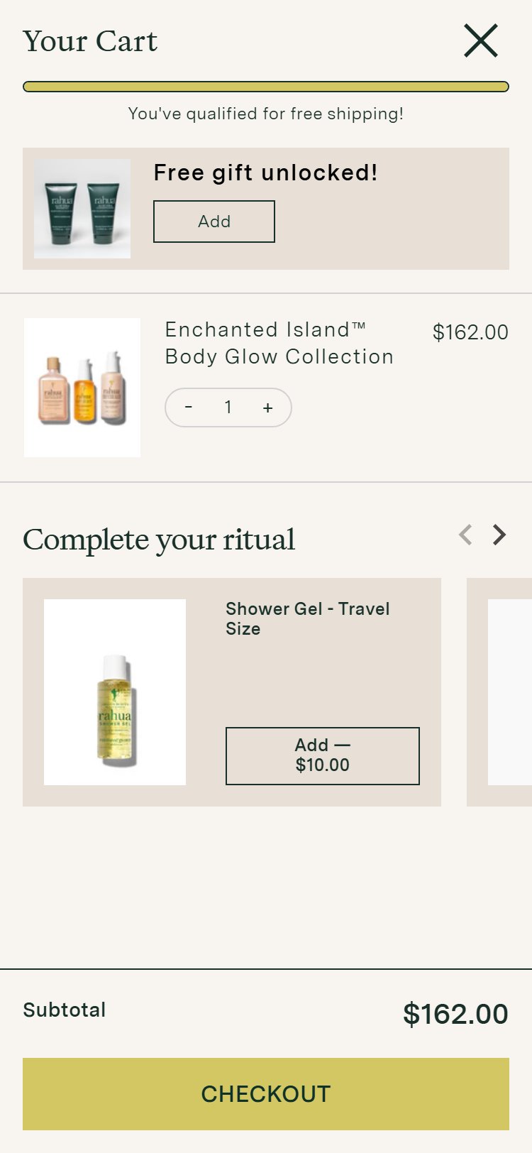Rahua Beauty â€” Side Cart (no payment icons near checkout)